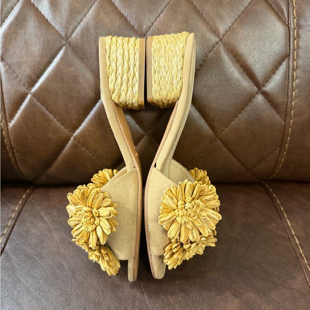 Paloma Barcelo Yellow Raffia Floral Block Heel Mules - Picture 8 of 10